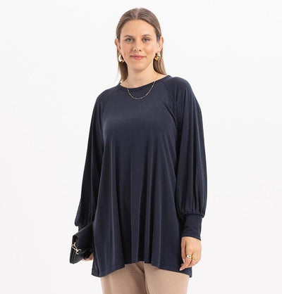 Modefa Tunic Modest Muslim Women's Long Sleeve Gathered Tunic -M20023 Navy Blue