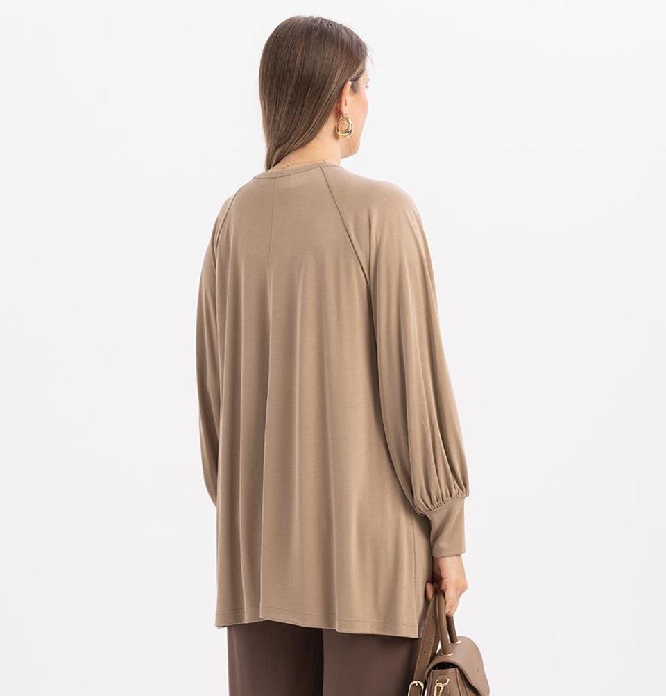 Modefa Tunic Modest Muslim Women's Long Sleeve Gathered Tunic -M20023 Taupe
