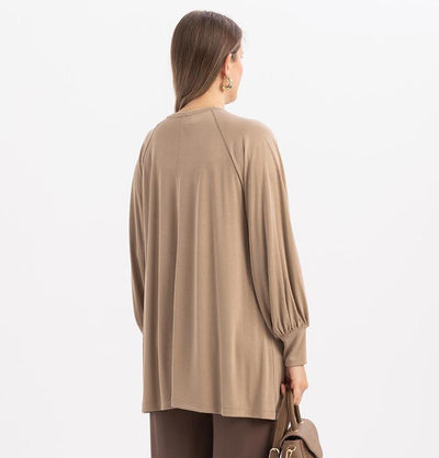 Modefa Tunic Modest Muslim Women's Long Sleeve Gathered Tunic -M20023 Taupe