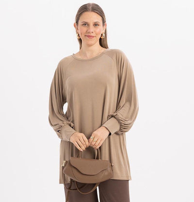 Modefa Tunic Modest Muslim Women's Long Sleeve Gathered Tunic -M20023 Taupe