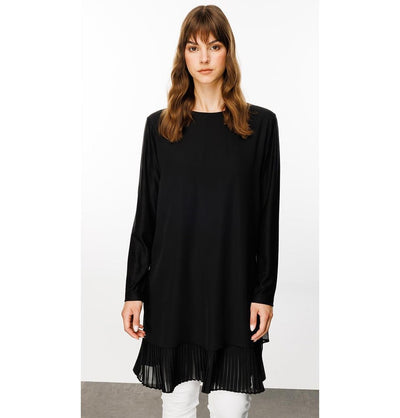 Modefa Tunic Modest Muslim Women’s Long Sleeve Tunic with Pleated Skirt Tunic - 241602 Black