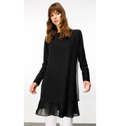 Modefa Tunic Modest Muslim Women’s Long Sleeve Tunic with Pleated Skirt Tunic - 241602 Black