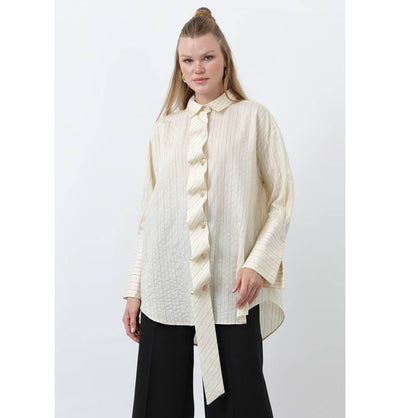 Modefa Tunic Modest Muslim Women's Modal Ruffle Front Tunic - 10683 Beige