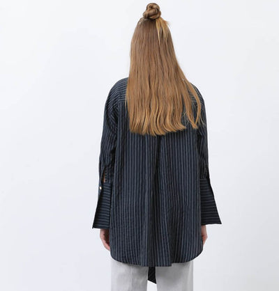 Modefa Tunic Modest Muslim Women's Modal Ruffle Front Tunic - 10683 Navy