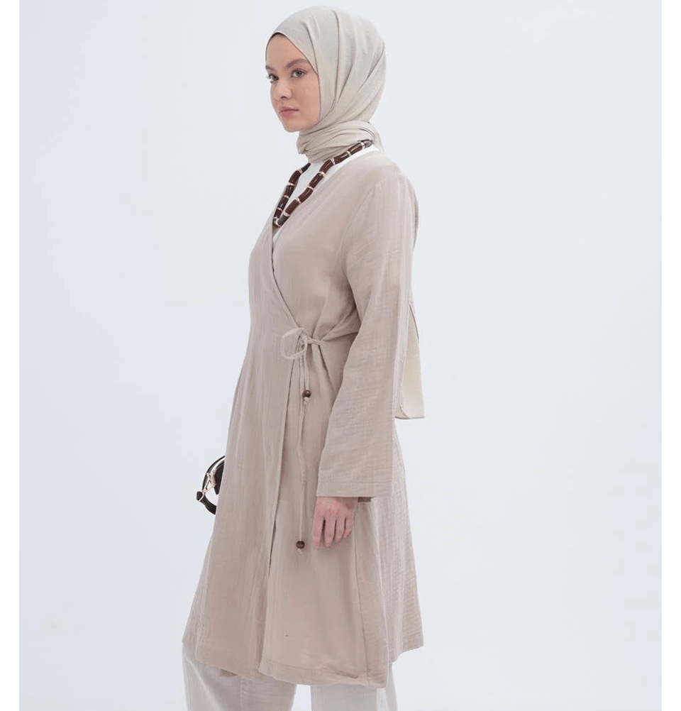 Modefa Tunic Modest Muslim Women’s Muslin Kimono Style Tunic - M85052 Beige