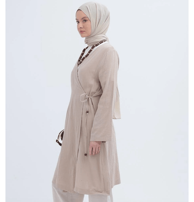 Modefa Tunic Modest Muslim Women’s Muslin Kimono Style Tunic - M85052 Beige