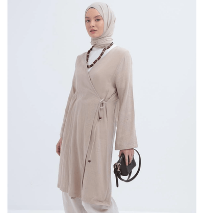 Modefa Tunic Modest Muslim Women’s Muslin Kimono Style Tunic - M85052 Beige