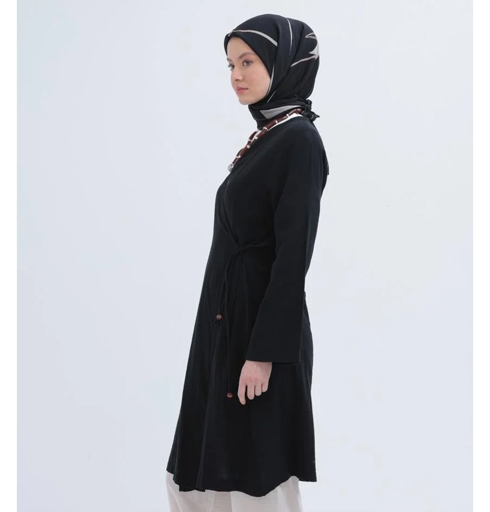 Modefa Tunic Modest Muslim Women’s Muslin Kimono Style Tunic - M85052 Black