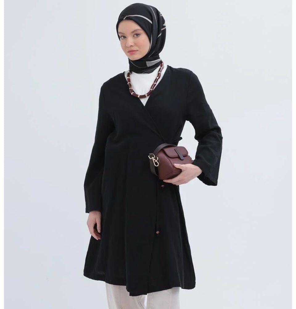 Modefa Tunic Modest Muslim Women’s Muslin Kimono Style Tunic - M85052 Black