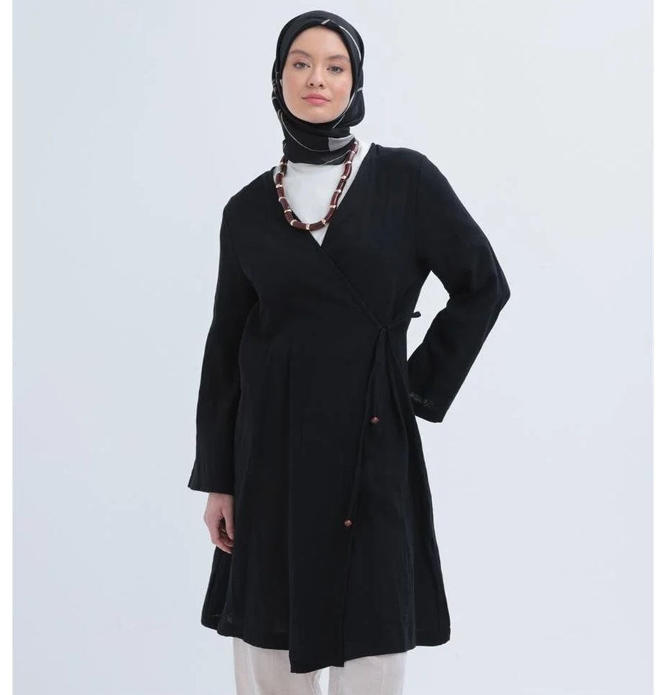 Modefa Tunic Modest Muslim Women’s Muslin Kimono Style Tunic - M85052 Black