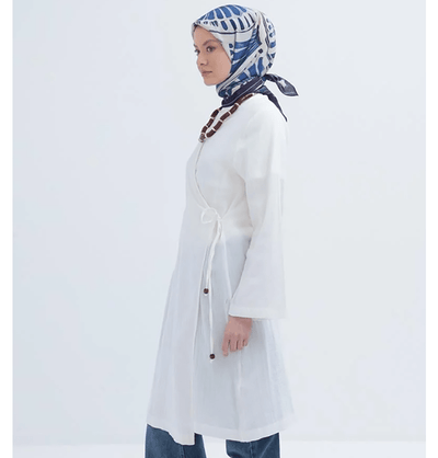 Modefa Tunic Modest Muslim Women’s Muslin Kimono Style Tunic - M85052 Ecru White