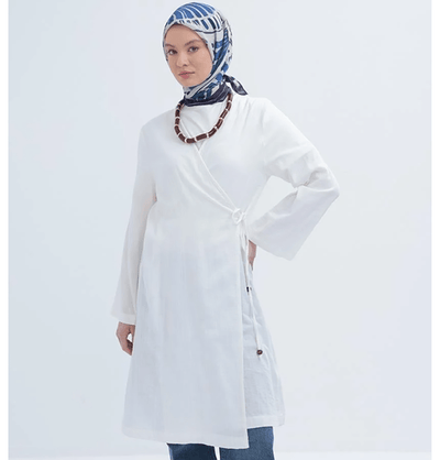 Modefa Tunic Modest Muslim Women’s Muslin Kimono Style Tunic - M85052 Ecru White