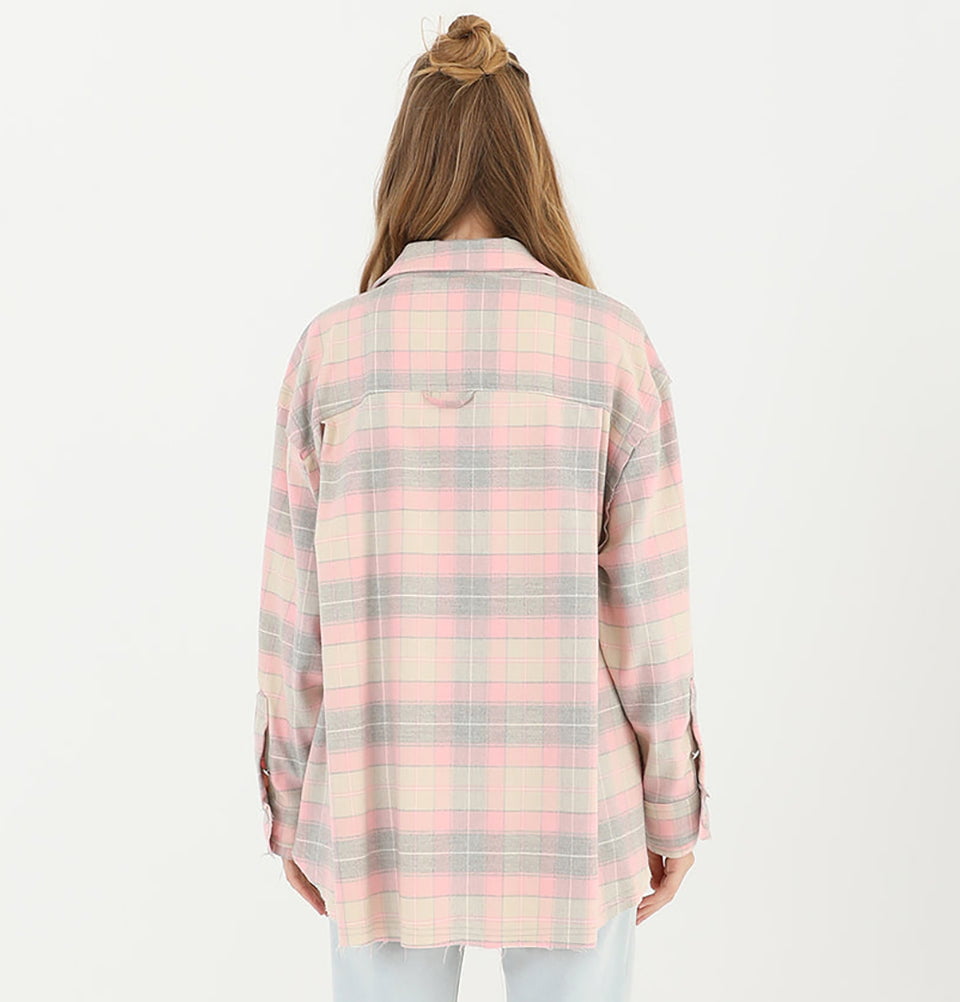 Modefa Tunic Modest Muslim Women's Plaid Tunic - M32007 Pink