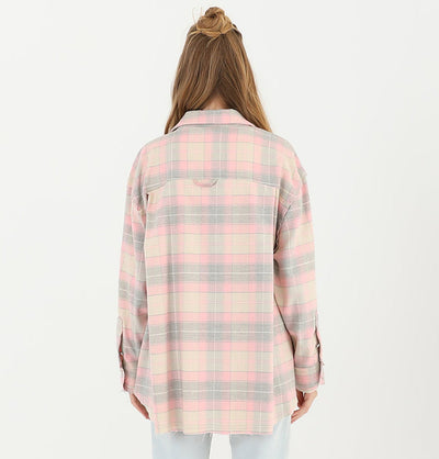 Modefa Tunic Modest Muslim Women's Plaid Tunic - M32007 Pink