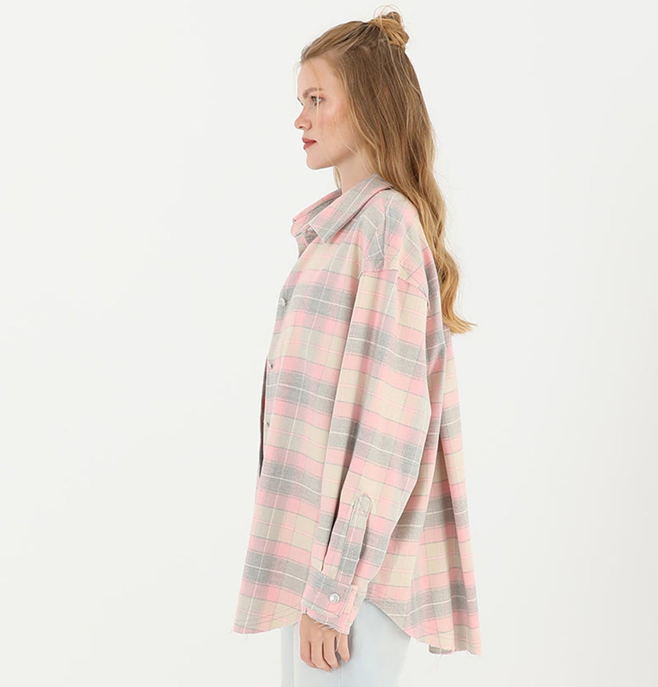Modefa Tunic Modest Muslim Women's Plaid Tunic - M32007 Pink