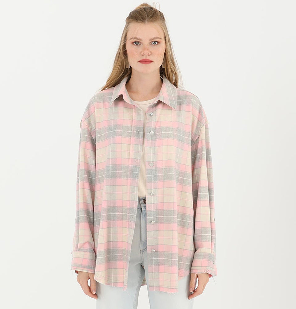 Modefa Tunic Modest Muslim Women's Plaid Tunic - M32007 Pink