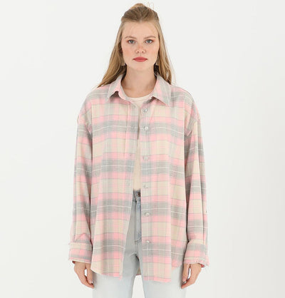 Modefa Tunic Modest Muslim Women's Plaid Tunic - M32007 Pink