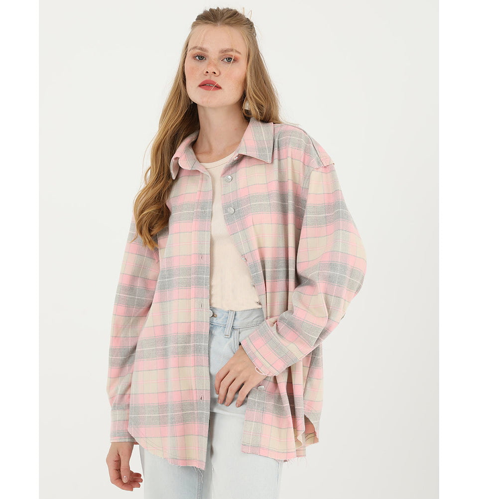 Modefa Tunic Modest Muslim Women's Plaid Tunic - M32007 Pink