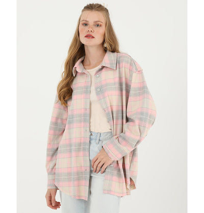 Modefa Tunic Modest Muslim Women's Plaid Tunic - M32007 Pink