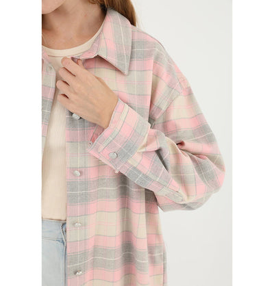 Modefa Tunic Modest Muslim Women's Plaid Tunic - M32007 Pink