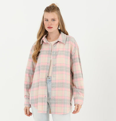 Modefa Tunic Modest Muslim Women's Plaid Tunic - M32007 Pink