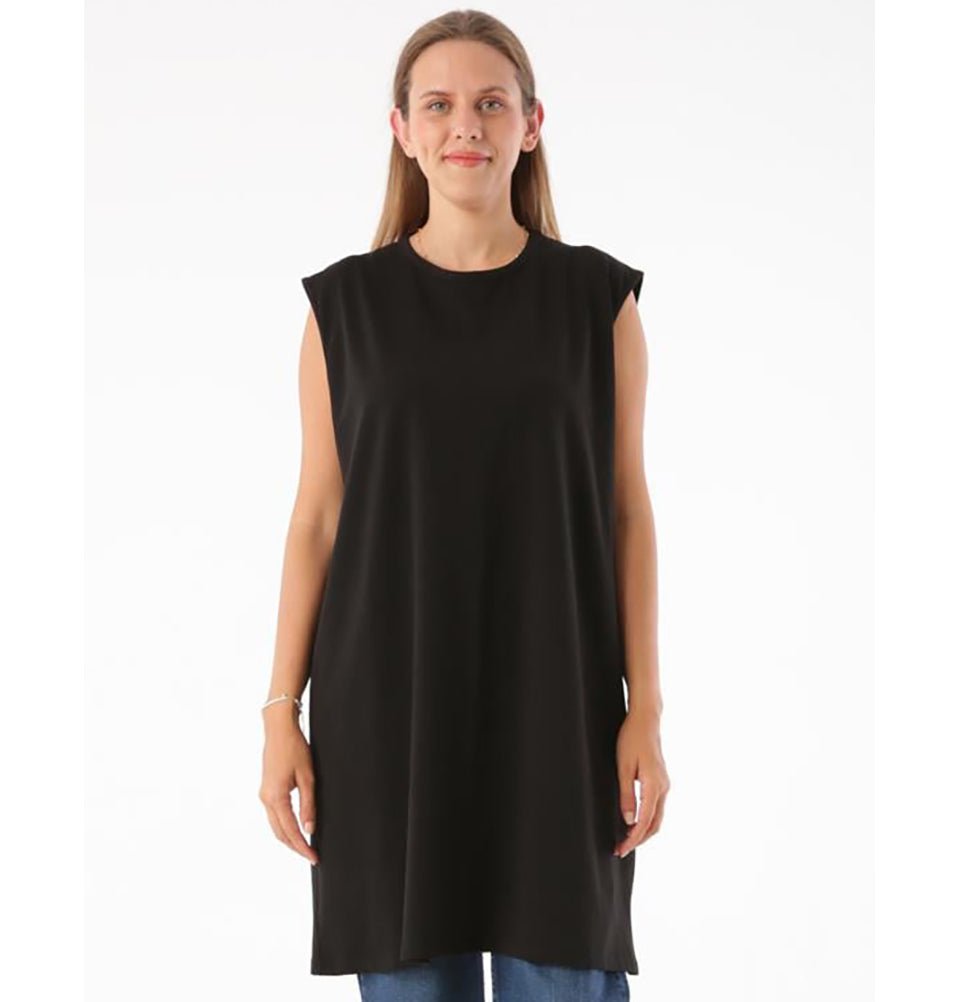 Modefa Tunic Modest Muslim Women's Plus Size Essential Sleeveless Tunic - M16003 Black