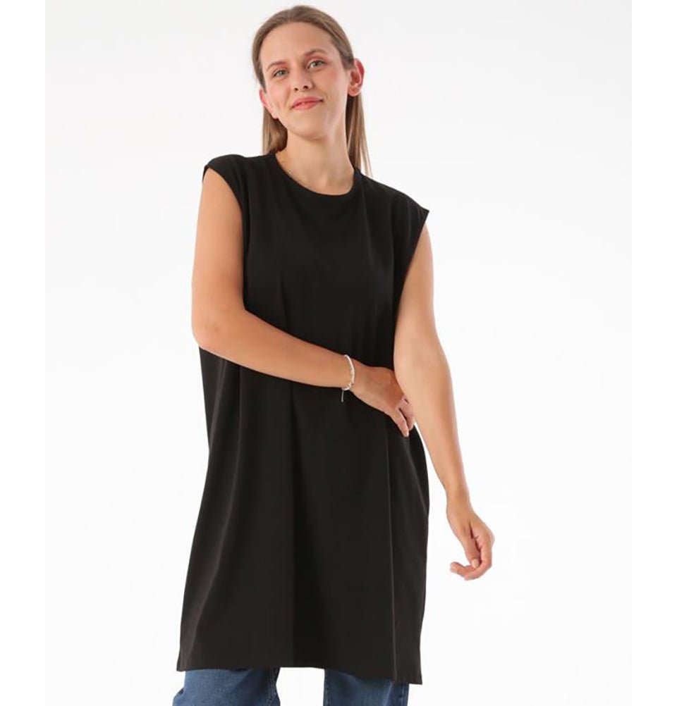 Modefa Tunic Modest Muslim Women's Plus Size Essential Sleeveless Tunic - M16003 Black