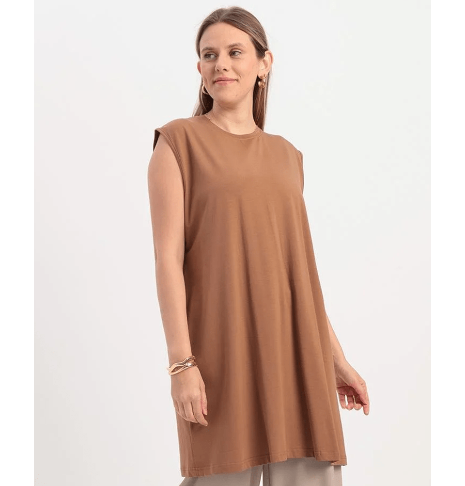 Modefa Tunic Modest Muslim Women's Plus Size Essential Sleeveless Tunic - M16003 Mink Brown