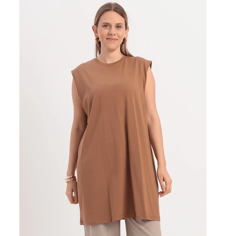 Modefa Tunic Modest Muslim Women's Plus Size Essential Sleeveless Tunic - M16003 Mink Brown