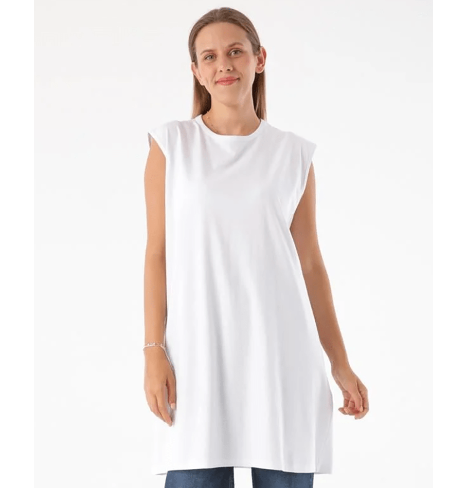 Modefa Tunic Modest Muslim Women's Plus Size Essential Sleeveless Tunic - M16003 White