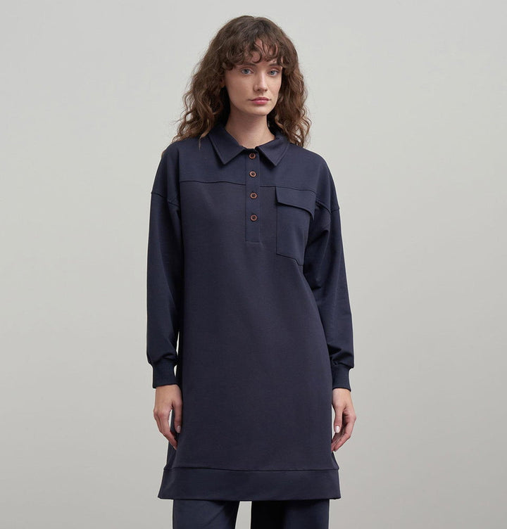 トップス MISTREASS 2way Bubble Sleeve & Hem tunic Modest Muslim Women's Quarter Buttoned Tunic - 52352 Navy Blue