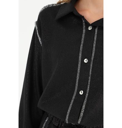 Modefa Tunic Modest Muslim Women's Silvery Button Down Tunic - 10522 Black