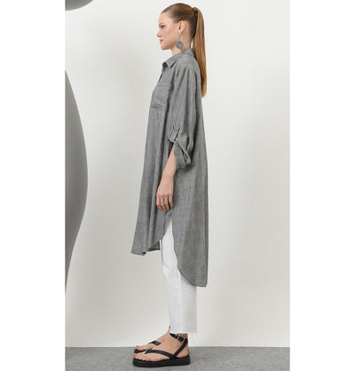 Modefa Tunic Modest Muslim Women's Sleek Long Button Down Tunic - 10639 Coal Black