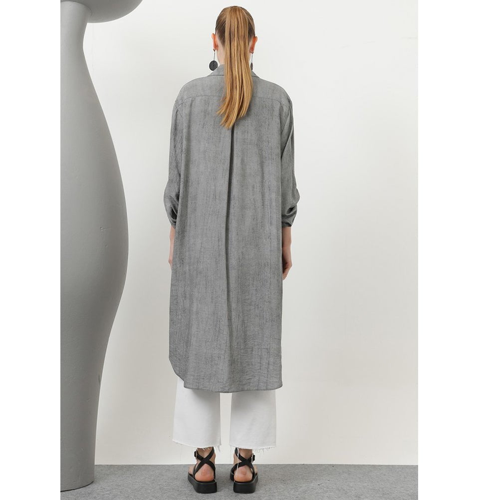 Modefa Tunic Modest Muslim Women's Sleek Long Button Down Tunic - 10639 Coal Black
