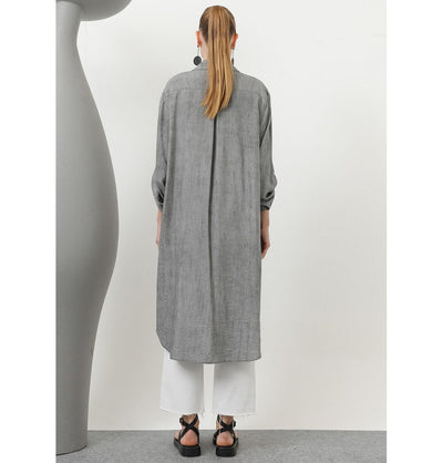 Modefa Tunic Modest Muslim Women's Sleek Long Button Down Tunic - 10639 Coal Black