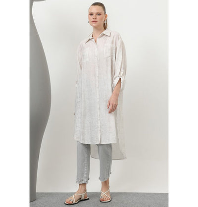 Modefa Tunic Modest Muslim Women's Sleek Long Button Down Tunic - 10639 Ekru