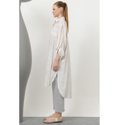 Modefa Tunic Modest Muslim Women's Sleek Long Button Down Tunic - 10639 Ekru