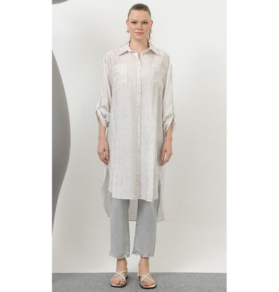 Modefa Tunic Modest Muslim Women's Sleek Long Button Down Tunic - 10639 Ekru