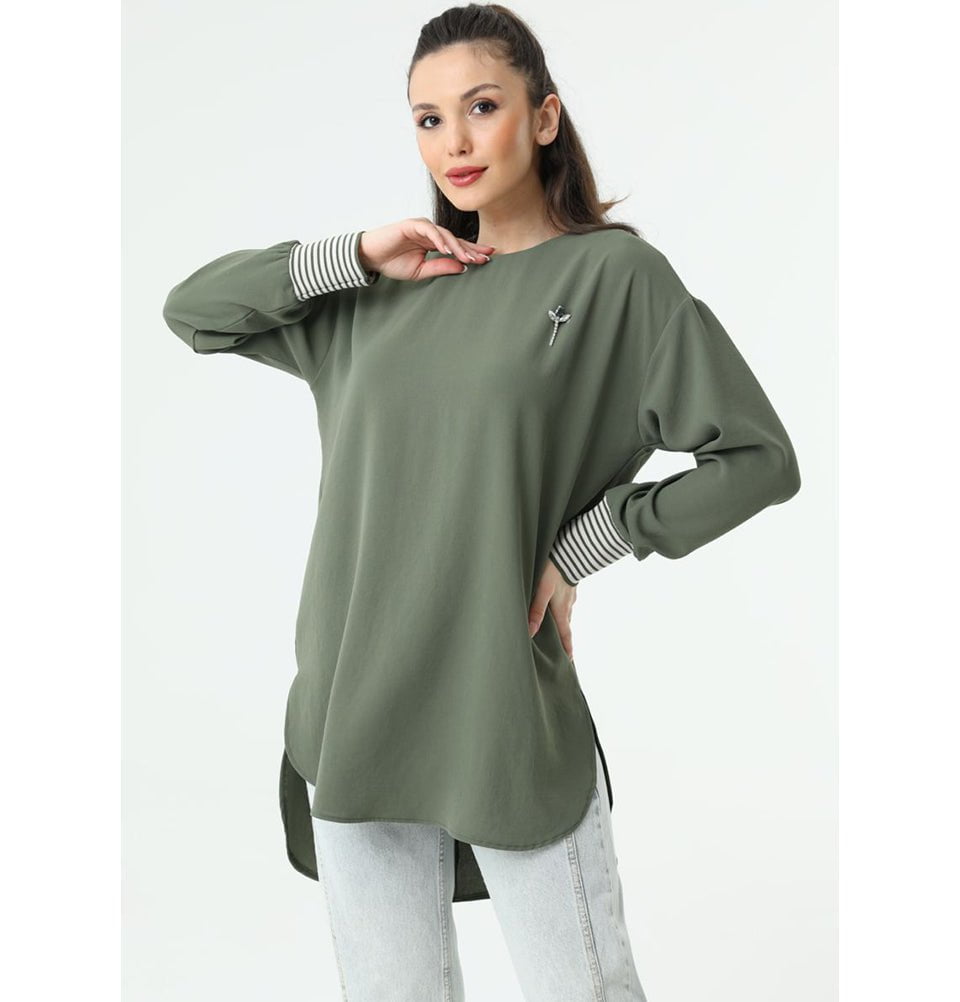 Modefa Tunic Modest Woman's Sweater Tunic 10278 - Khaki Green