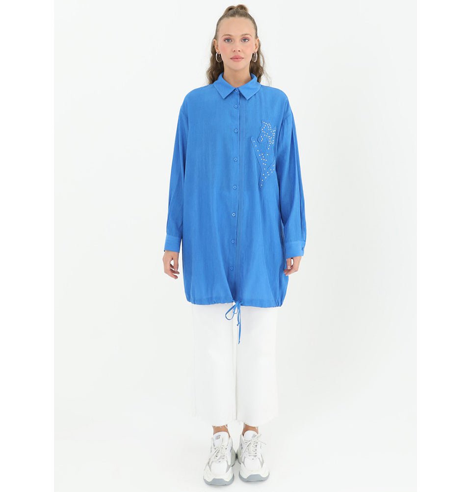 Modefa Tunic Modest Women's Abstract Flower Tunic 10519 - Blue