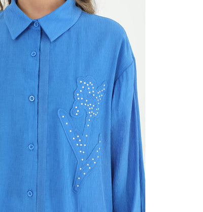 Modefa Tunic Modest Women's Abstract Flower Tunic 10519 - Blue