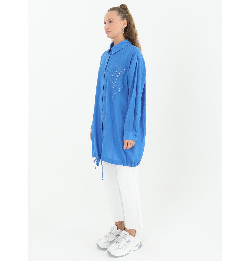 Modefa Tunic Modest Women's Abstract Flower Tunic 10519 - Blue