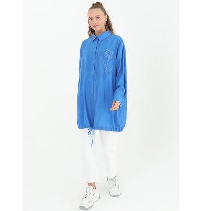 Modefa Tunic Modest Women's Abstract Flower Tunic 10519 - Blue