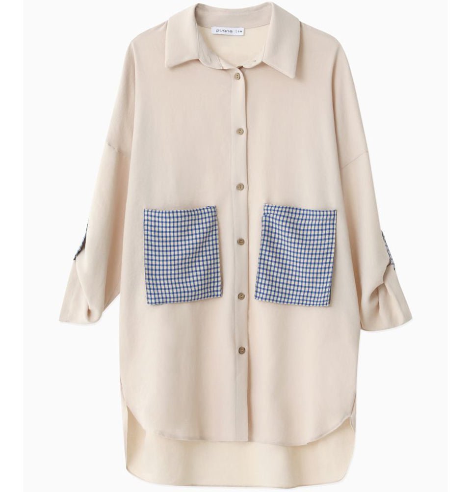 Modefa Tunic Modest Women's Checkered Tunic 10306 - Beige & Blue