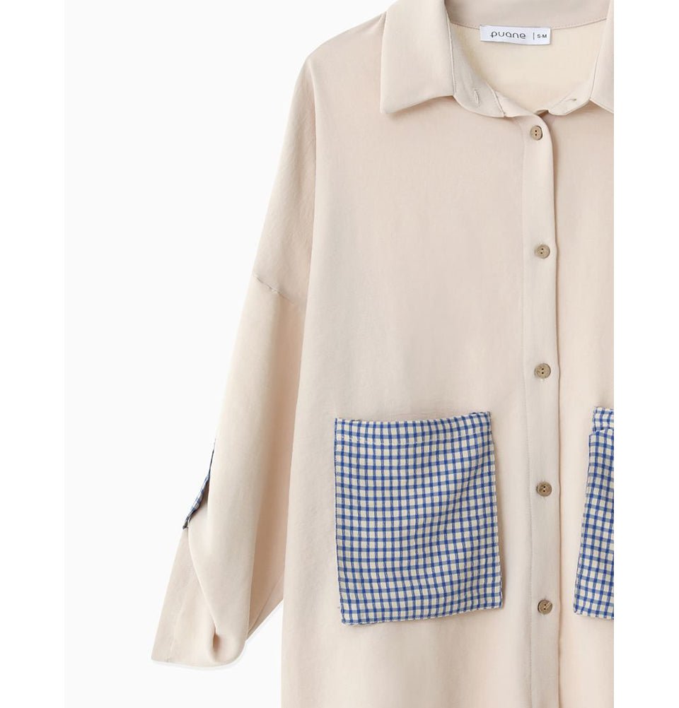 Modefa Tunic Modest Women's Checkered Tunic 10306 - Beige & Blue