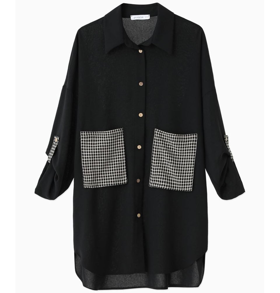 Modefa Tunic Modest Women's Checkered Tunic 10306 - Black