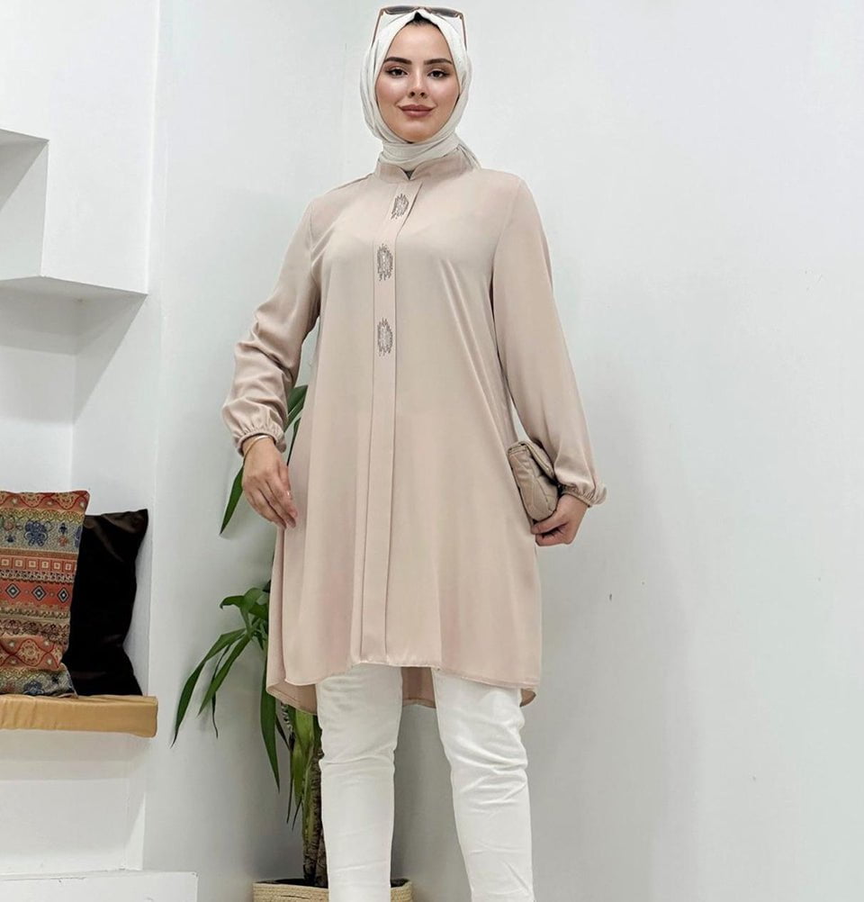 Modefa Tunic Modest Women's Formal Tunic 40102 - Beige