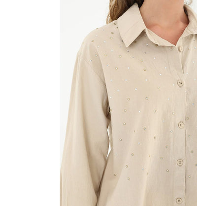 Modefa Tunic Modest Women's Gemmed Tunic 10509 - Beige