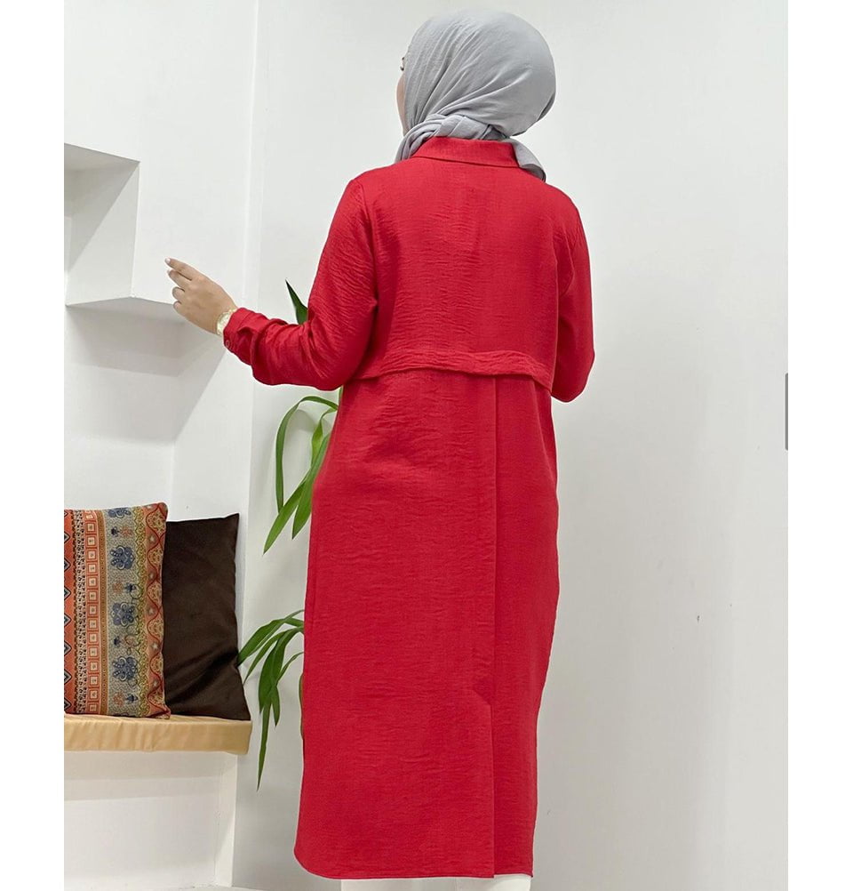 Modefa Tunic Modest Women's Glittery Tunic 40130 - Red