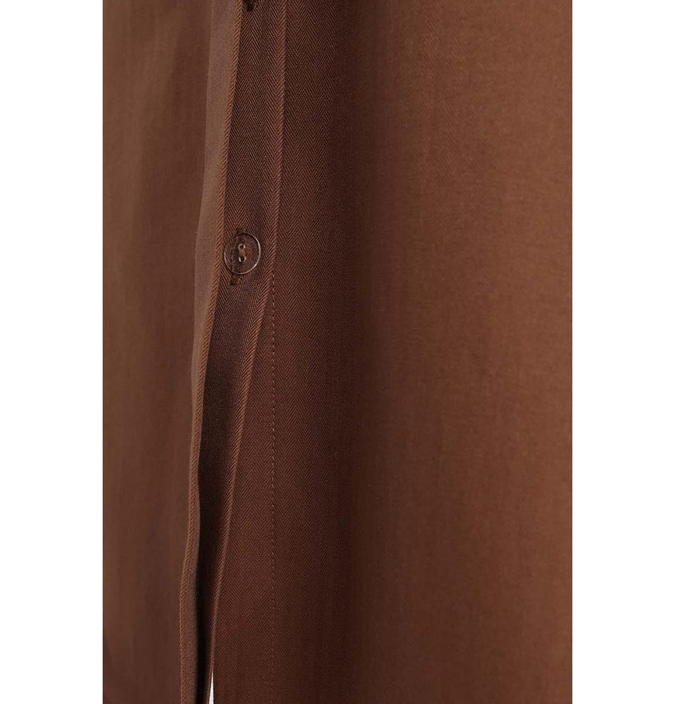 Modest Women's Hidden Button Long Tunic - 51007 Brown